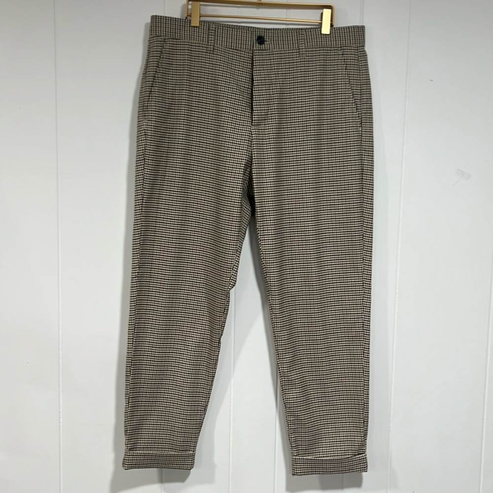 Zara women pants houndstooth brown coffee size‎ 32 Preppy academia office